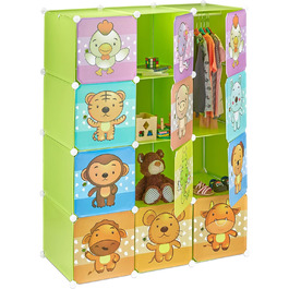 Relaxdays,  Steckregal Kinderzimmer, Tiermotive, Jungen, Türen, Kleiderstangen, Kunststoff Kleiderschrank, 145x110cm, 60%, Standard (Grün)
