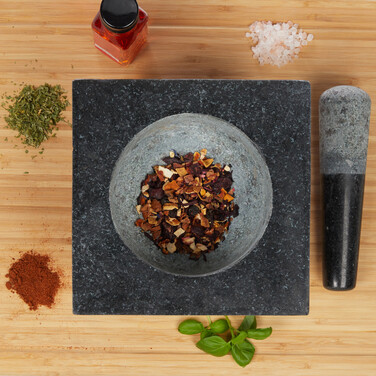Relaxdays Eckiger Mörser mit Stößel aus Granit