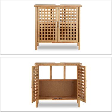 Relaxdays Waschbeckenunterschrank Walnuss 61x66x29 cm, robust, helles Holz, natur, Single