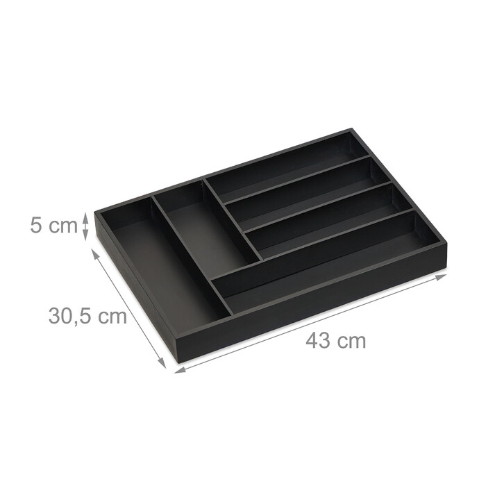 Relaxdays Schwarzer Besteckkasten 6 Fächer