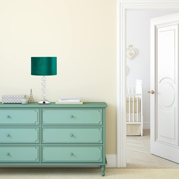Relaxdays Tischlampe, Samt und Kristall, HxD: 47 x 26 cm, E14-Fassung, Nachttischlampe, indirekte Beleuchtung, grün