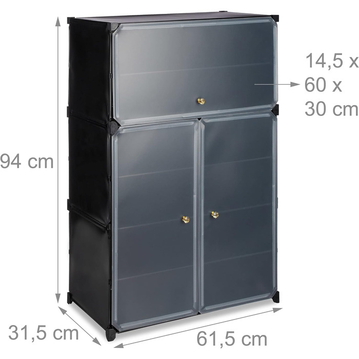 Relaxdays Schuhschrank, XL Steckregal, 24 Paar, 6 Fächer, HBT 94x61,5x31,5 cm (Schwarz)