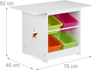 Relaxdays Kindersitzgruppe, Tisch mit 2 Stühlen, Stauraum, für Mädchen & Jungen, Kinderzimmer, weiß