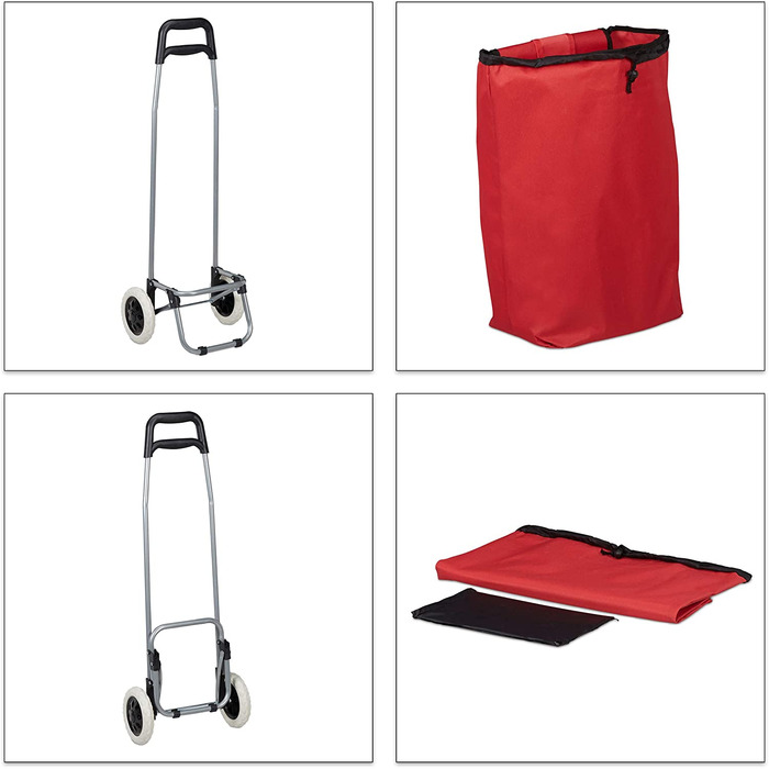 Relaxdays Einkaufstrolley klappbar, Abnehmbare Tasche 28 L, Einkaufswagen mit Rollen HxBxT: 92,5 x 42 x 28 cm, (Rot)