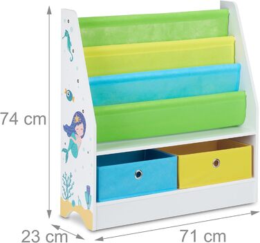 Relaxdays Kinderregal Meermotiv, 2 Boxen, 3 Fächer, Spielzeug Aufbewahrung, Kinder Bücherregal HBT 74 x 71 x 23 cm, bunt