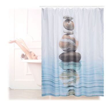 Relaxdays Duschvorhang Steine auf Wasser 180x180cm