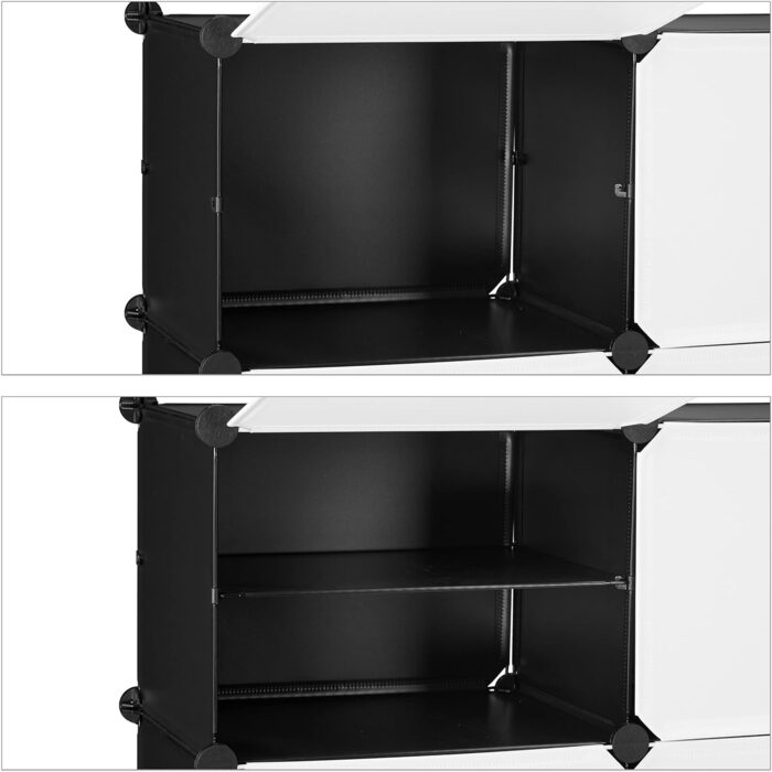 Relaxdays Schuhschrank, 24 Fächer, modular, Kunststoff & Metall, 125x125x32 cm, schwarz-weiß
