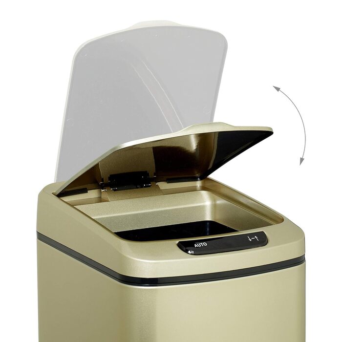 Relaxdays Sensor Mülleimer 12l, eckiger Abfalleimer mit Deckel & Inneneimer, Küche & Bad, Automatik Mülleimer, (Gold)
