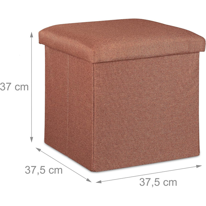 Relaxdays Sitzhocker, faltbar, gepolstert, eckig, Stoff, 37x37,5x37,5 cm, 1 Stk (Braun)