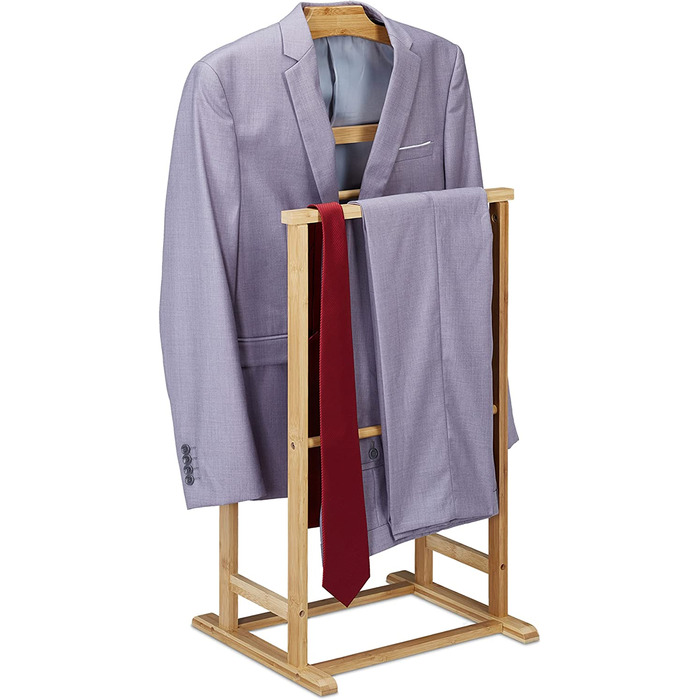 Relaxdays Herrendiener, Stummer Diener Bambus, Damen & Herren, Kleiderablage Schlafzimmer, HBT: 98,5 x 47 x 36 cm, Natur