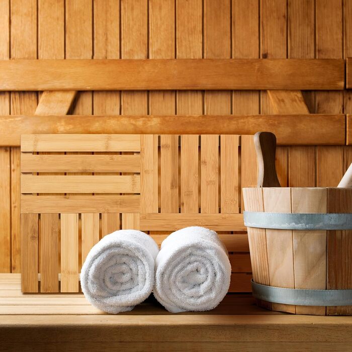 Relaxdays Bambus Badematte, 61x40 cm, rutschfest, für Bad, Dusche, Sauna, Indoor & Outdoor, schwarz