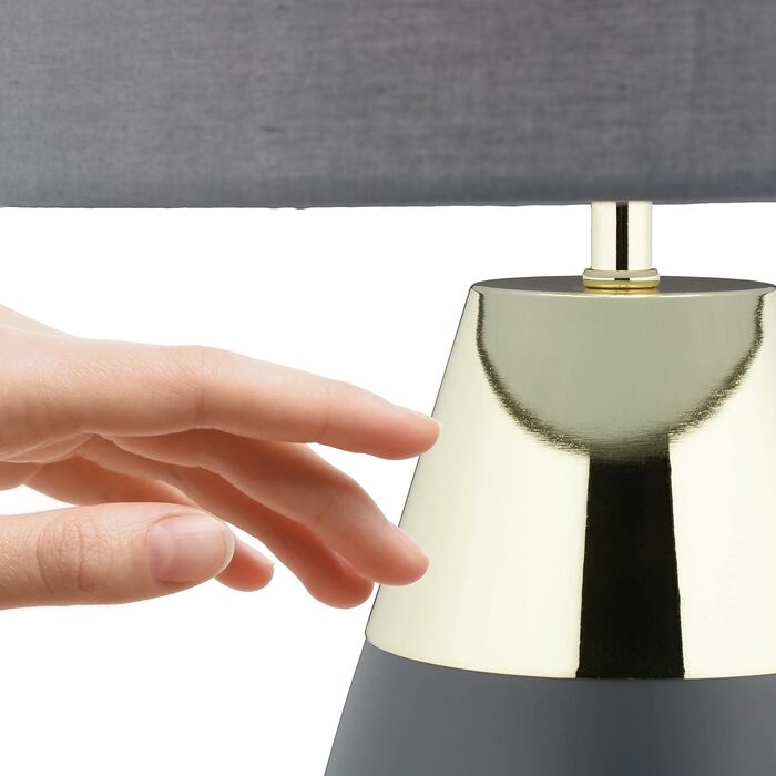 Relaxdays Nachttischlampe Touch dimmbar, 3 Stufen, E14, HxD: 48,5 x 28 cm, modern, Touch Lampe mit Schirm, (Grau/Gold)