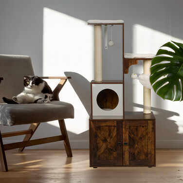 Relaxdays Kratzbaum mit Katzenklo-Schrank 128 cm