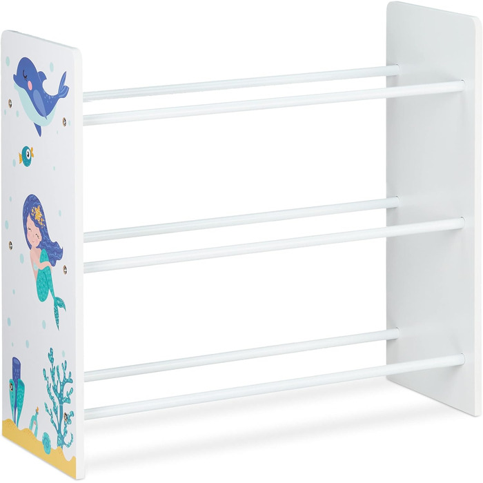 Relaxdays Kinderregal, 9 Aufbewahrungsboxen, Meerjungfrau Motiv, MDF, Kunststoff, Spielzeugregal HBT 67x65x31,5 cm, bunt
