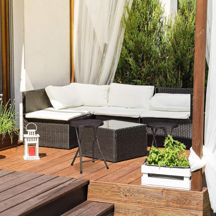 Relaxdays Klapphocker BASTIAN rund, 2 Stk. Faltbar, Kunststoff, Rattanoptik, Wetterfest HxBxT: 45 x 32,5 x 29 cm, (Schwarz)