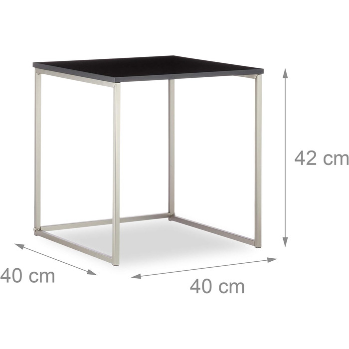 Relaxdays, schwarz/Silber Beistelltisch quadratisch 3er Set, Mattes Stahlgestell, Satztische, MDF, HxBxT: 42x40x40 cm
