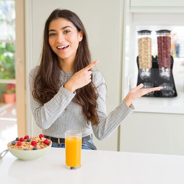 Relaxdays Müslispender doppelt, Cerealienspender für Müsli, Cornflakes, Süßigkeiten, Snackspender Kunststoff, schwarz