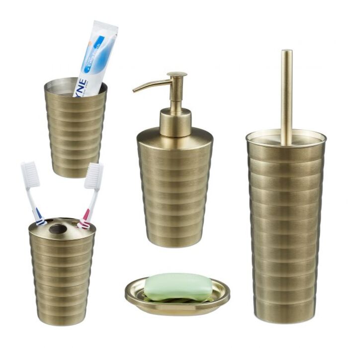 Relaxdays 5-tlg. Badezimmer Set Edelstahl gold