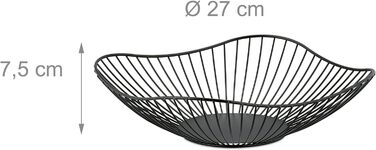 Relaxdays Metall-Obstkorb, flach, 7,5 x 27 cm, Drahtkorb, modern, schwarz