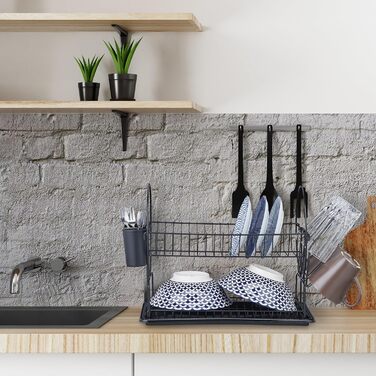 Relaxdays Abtropfgestell, 2 Ebenen, 33,5x51x23,5cm, Geschirrtrockner, schwarz, 80% Eisen