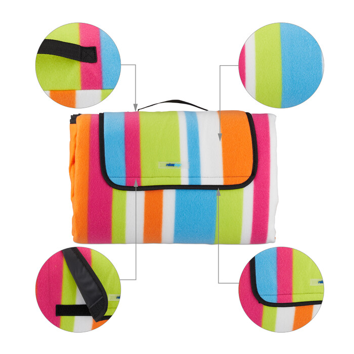 Relaxdays Picknickdecke bunte Streifen