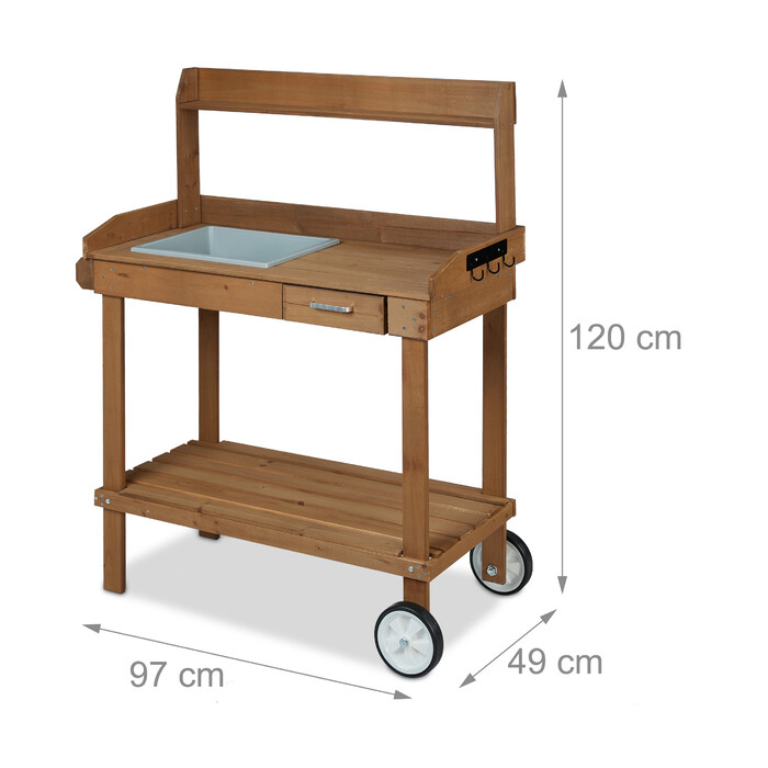 Relaxdays Brauner Pflanztisch mit Rollen
