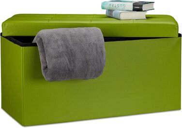 Relaxdays Faltbare Sitzbank 2-Sitzer mit Stauraum, Kunstleder, 300 kg belastbar, grün, 38x76x38 cm