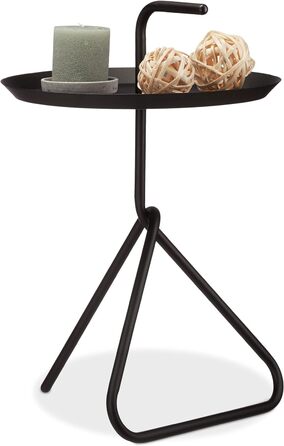 Relaxdays, schwarz Beistelltisch aus Metall, Runder Ablagetisch mit Tragegriff, Moderner Couchtisch, HxD ca. 59 x 40cm, Standard