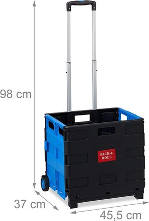 Relaxdays Einkaufstrolley klappbar, Teleskop-Griff, 2 Gummi Rollen, bis 35 kg, Shopping Trolley, Aluminium, ABS, blau