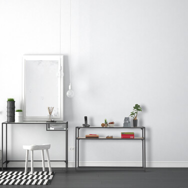 Relaxdays Schwarzer Konsolentisch mit 2 Ablagen