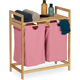Relaxdays Wäschekorb Bambus, 2 Fächer, ausziehbar, 60L, Natur