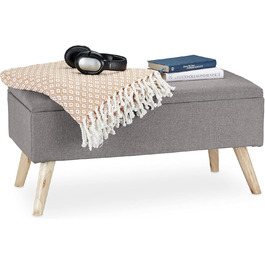 Relaxdays Sitzbank mit Stauraum, gepolstert, Holzbeine, Stoffbezug, 39,5x79,5x39,5 cm, Polyester, hellgrau