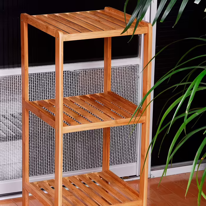Relaxdays Badregal Bambus mit 3 Ablagen HBT: 79 x 33 x 33 cm Schickes Standregal aus natürlichem Holz Bambusregal als Küchenr