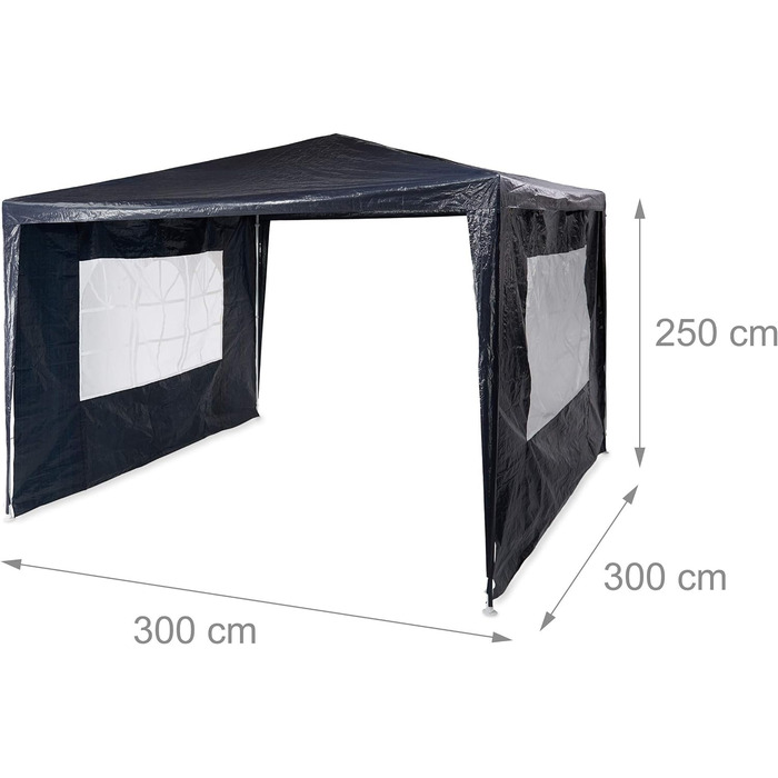 Relaxdays Pavillon 3x3 m, 2 Seitenteile, Metall Gestell, PE Plane, Fenster, Festival Partyzelt, Geschlossen, (Blau)