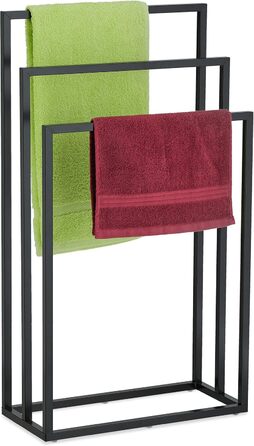 Relaxdays Handtuchständer, 3 Stangen, Stahl, 82,5x46x21 cm, stehender Duschtuchhalter, schwarz