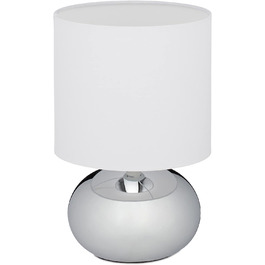 Relaxdays Tischlampe, runde Nachttischlampe mit Touch, HxD: 27,5 x 18 cm, E14, Tischleuchte mit Stoffschirm, silber/weiß