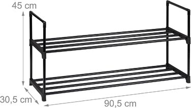 Relaxdays Schuhregal Stecksystem,  für 12 Paar Schuhe, HBT: 67 x 90,5 x 30,5 cm, Schuhständer Metall, schwarz 10036199_348 (2 Ebenen)