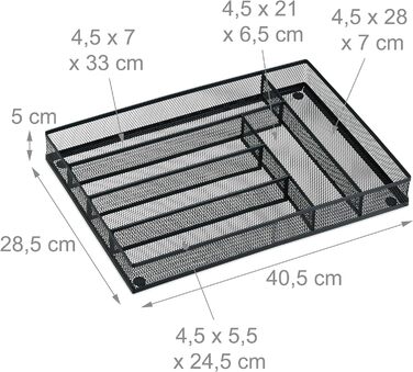 Relaxdays Besteckkasten, HBT: 5x28,5x40,5 cm, 6 Fächer, Metall, anthrazit