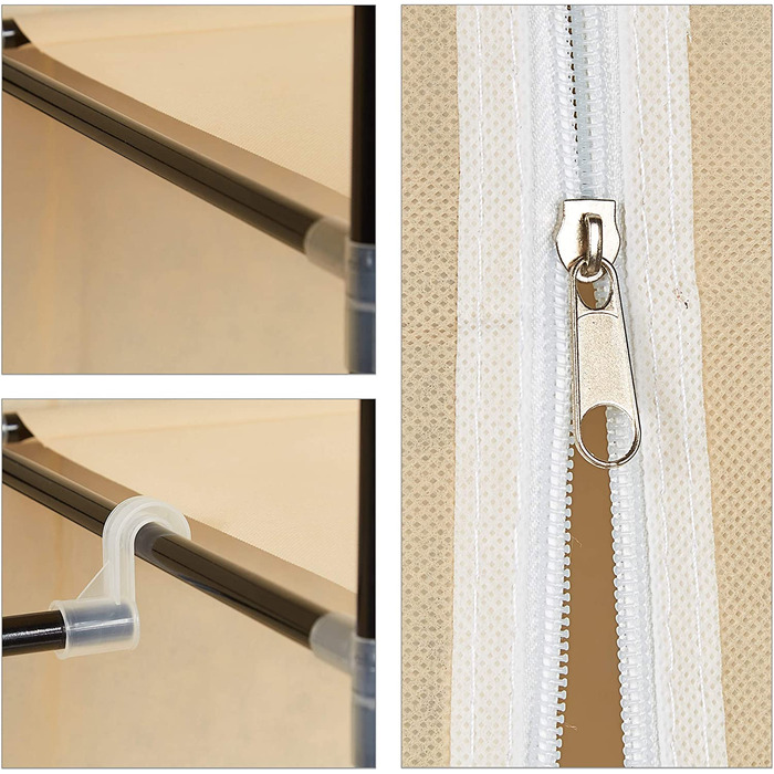 Relaxdays Stoffkleiderschrank, 9 Fächer, 2 Kleiderstangen, HBT: 173 x 148 x 43 cm, Camping, Keller, Faltschrank,  Stoff (Beige)