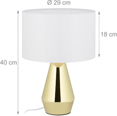 Relaxdays Tischlampe Touch dimmbar, moderne Nachttischlampe, HxD: 40 x 29 cm, E27, Tischleuchte mit Schirm, gold/weiß