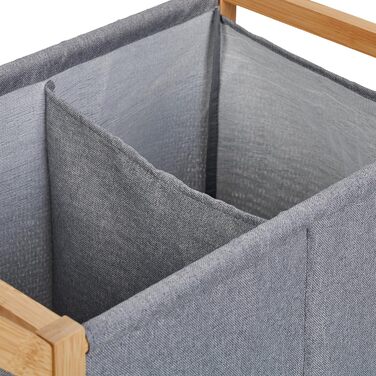 Relaxdays Wäschekorb, 2 Fächer, 80 l, auf Rollen, Bambus & Stoff, 76x65x35 cm, natur/grau