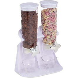 Relaxdays Müslispender doppelt, Cerealienspender für Müsli, Cornflakes, Süßigkeiten, Snackspender Kunststoff, weiß, 1 Stück