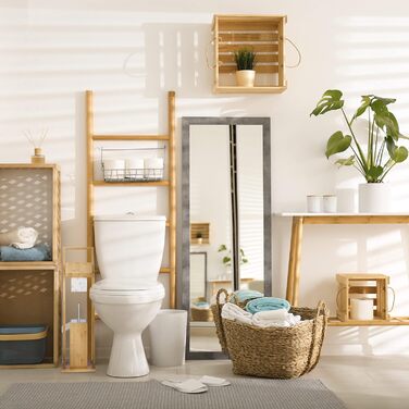Relaxdays WC Garnitur, Bambus, Edelstahl, Klopapierständer mit Toilettenbürste, freistehend, HBT: 74 x 20 x 20 cm, Natur