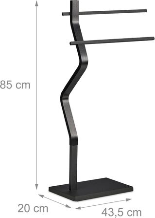 Relaxdays Handtuchständer, 2 Metallstangen, Stahl & MDF, 85x43,5x20 cm, Schwarz