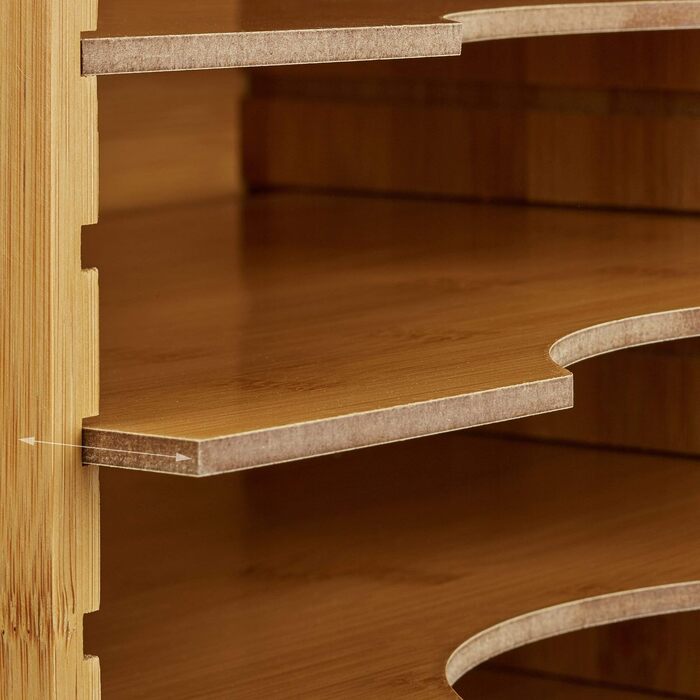 Relaxdays Briefablage aus Bambus HBT: ca. 26 x 33 x 24,5 cm Ablagesystem für den Schreibtisch Dokumentenablage mit 4 variablen Einlegeböden Papierablage aus Holz für Briefe und Unterlagen, natur