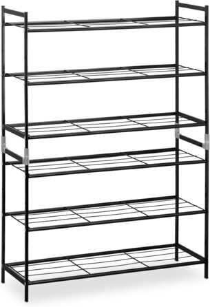 Relaxdays Metall Schuhregal, 3 Ebenen, erweiterbar, Flur Schuhgestell HBT 50 x 70 x 26 cm, 9 Paar Schuhe, offen, (Schwarz)