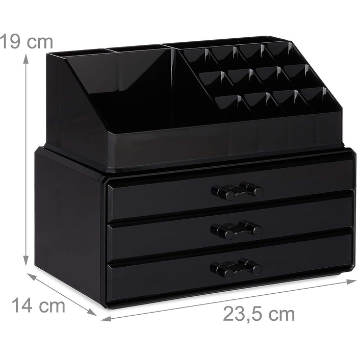 Relaxdays Make Up Organizer klein, 2-teilige Schminkaufbewahrung mit Schubladen, stapelbares Kosmetikregal,  1 Stück (Schwarz)