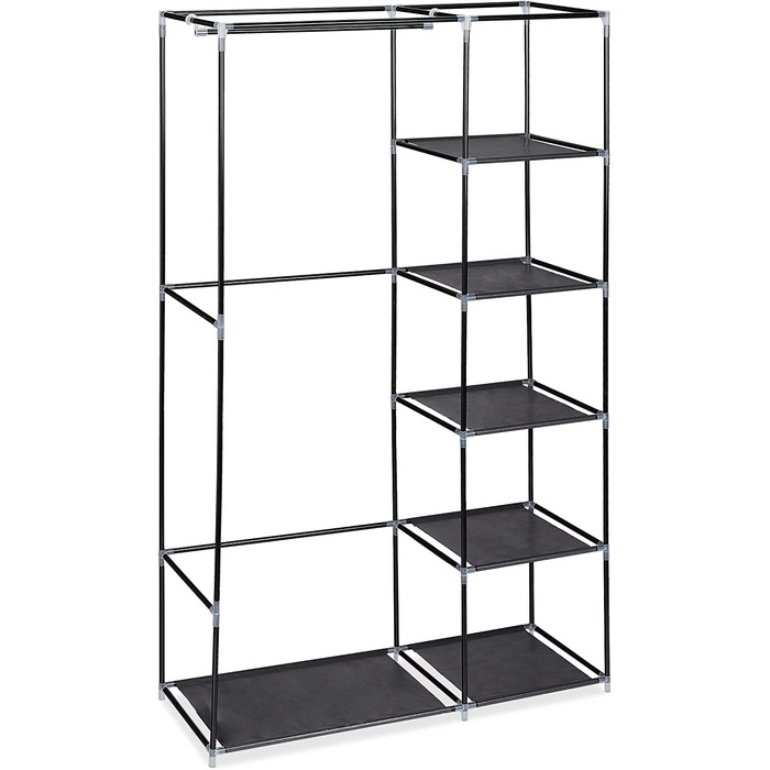 Relaxdays 1 x Stoffschrank, mit Kleiderstange & 5 Fächern, HBT: 174 x 107 x 42,5 cm, Stabiler Faltschrank mit Bezug, schwarz
