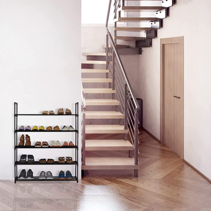 Relaxdays Schuhregal Stecksystem,  für 12 Paar Schuhe, HBT: 67 x 90,5 x 30,5 cm, Schuhständer Metall, schwarz 10036199_348 (5 Ebenen)