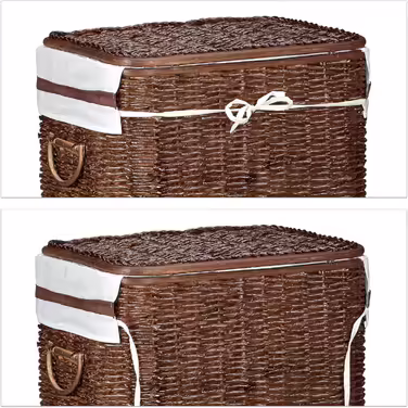 Relaxdays 2er Set Buri Wäschetruhe 67L, stapelbar, mit Wäschesack, atmungsaktiv, rotbraun, 56,5x46,5x33,5 cm